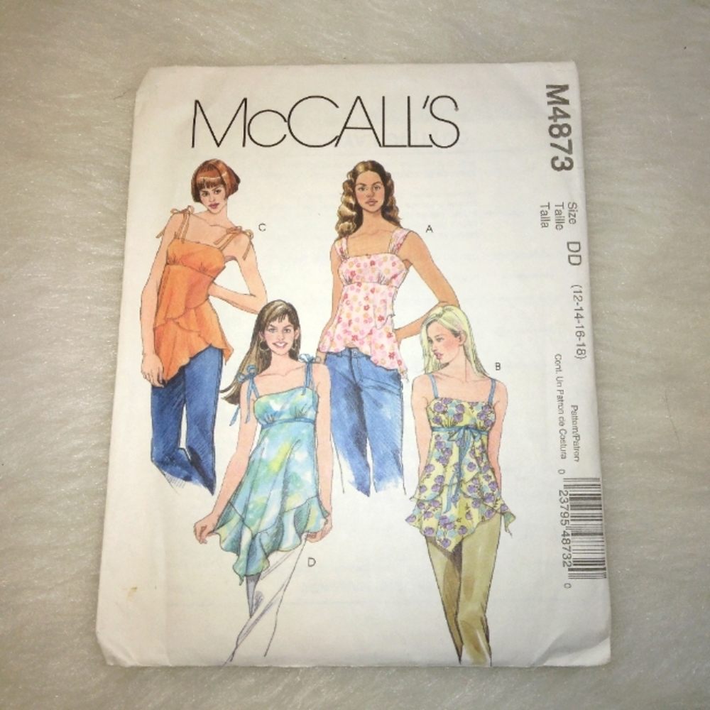 MCCALL'S M4873 Sz 12-18 Misses empire Waist tops with shoulder straps variations